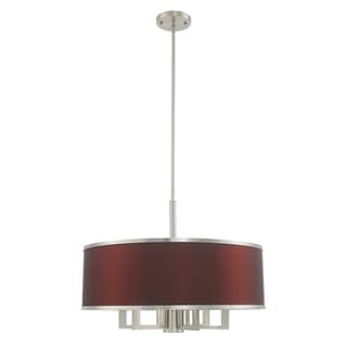Livex Lighting Park Ridge 7-Light Pendant Chandelier - 24"Dia. x 20.25"-56"Adj. H (Brushed Nickel w/ Red Wine Shade) - Chandeliers For Bedrooms by Overstock.com