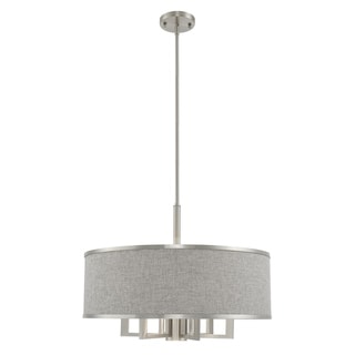 Livex Lighting Park Ridge 7-Light Pendant Chandelier - 24"Dia. x 20.25"-56"Adj. H (Brushed Nickel w/ Gray Shade) - Chandeliers For Bedrooms by Overstock.com