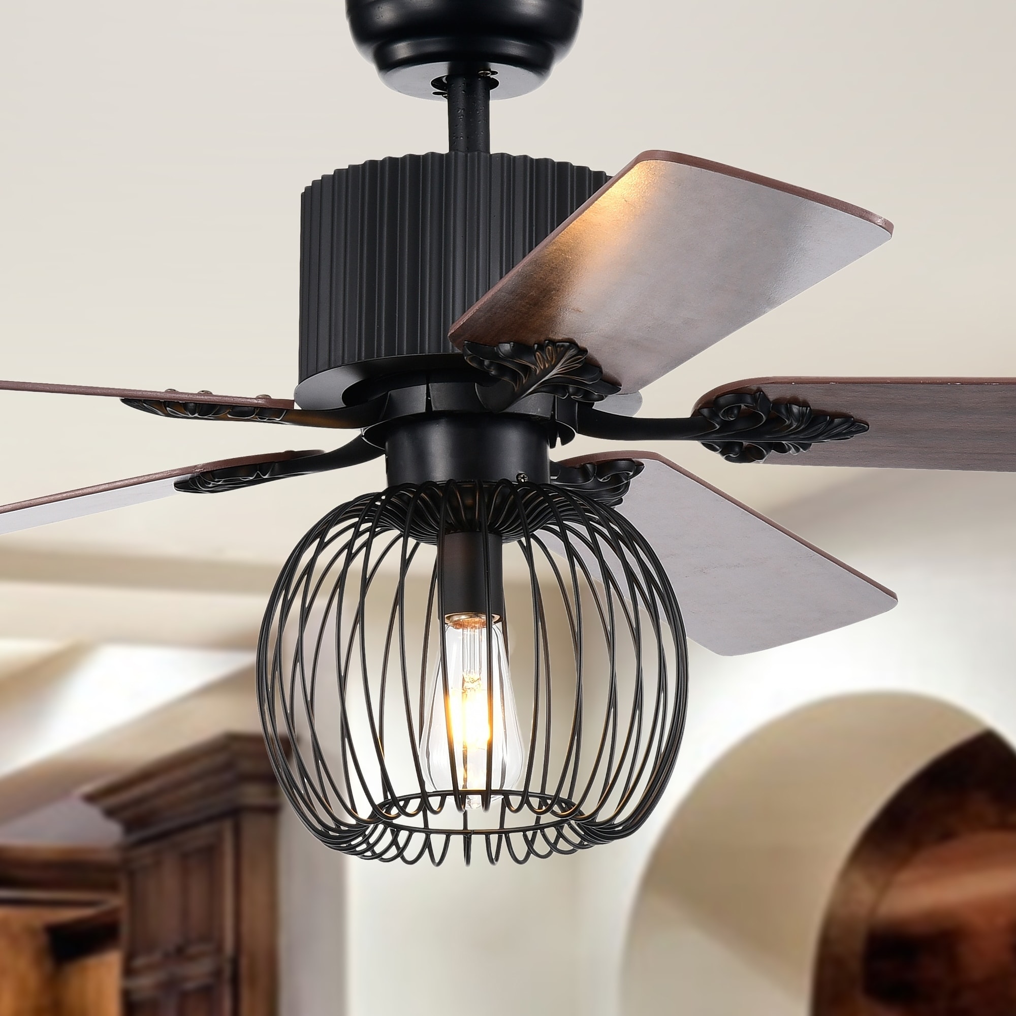 Warehouse of Tiffany Aguano Black 52-inch Lighted Ceiling Fan (Remote Controlled & 2 Color Option Blades)
