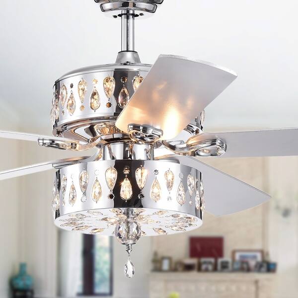 Shop Ticuna Chrome And Crystal 52 Inch Double Lamp Lighted Ceiling