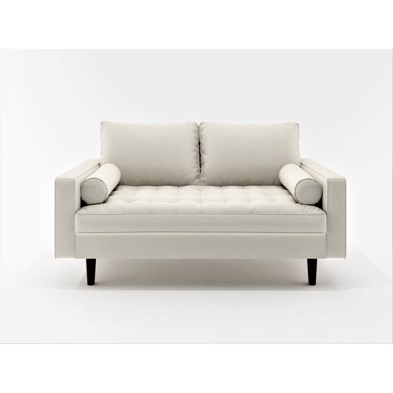 US Pride Lopez Faux Leather Mid-century Modern Loveseat - White