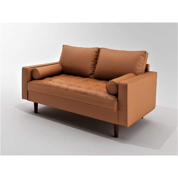 slide 2 of 14, US Pride Lopez Faux Leather Mid-century Modern Loveseat Brown