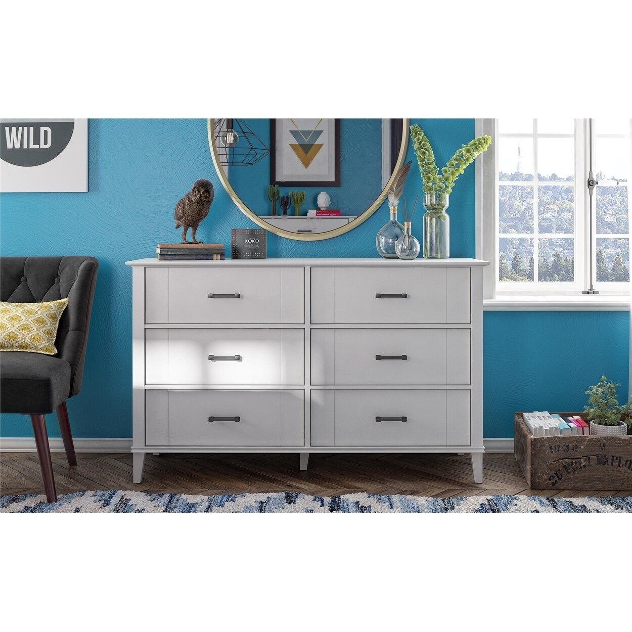 Shop Novogratz Hazelridge White 6 Drawer Dresser Free Shipping