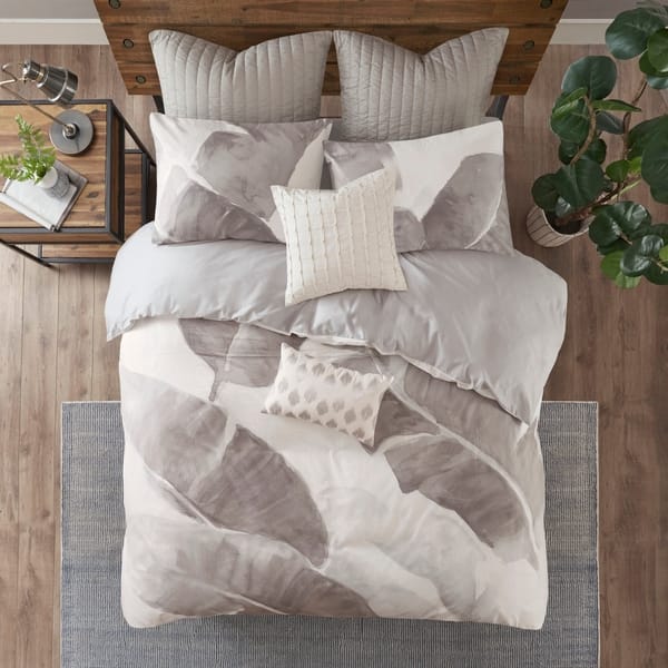 Shop Ink Ivy Charlotte Grey White Cotton Twill Leaf Print Duvet