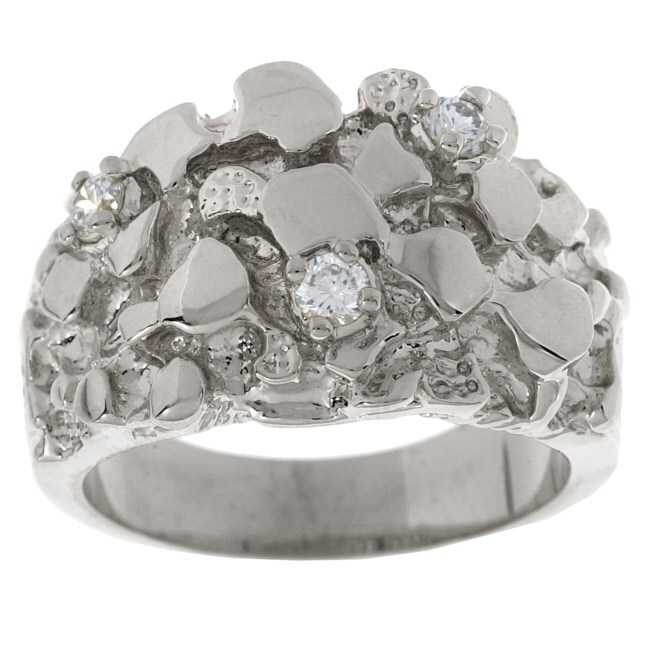 Shop Simon Frank White Gold Overlay Men's Nugget CZ Ring ...
