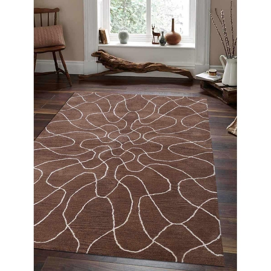 Hand Tufted Wool Contemporary Area Rug Rectangle Brown Beige 5 X 8 Overstock 26030436