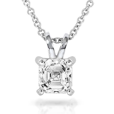 Annello by Kobelli 14k White Gold 1/4 Carat Asscher Solitaire Diamond Necklace
