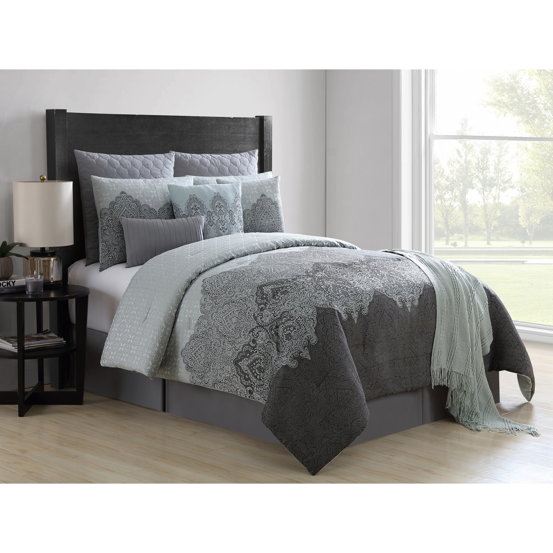 Vcny Home Matthias Grey Damask Comforter Set Overstock 26031966