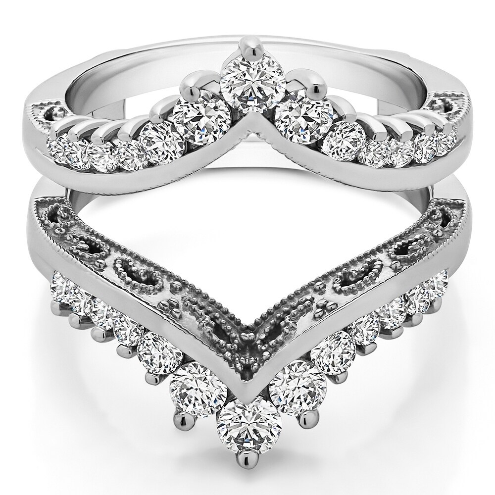 0 98 Ct Filigree Vintage Wedding Ring Guard In Solid 14k Gold Set With Moissanite 9 Two Tone Sportspyder