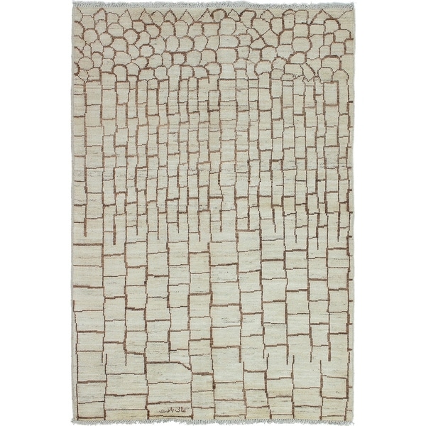 ECARPETGALLERY Hand-knotted Tangier Cream Wool Rug - 5'5 x 7'10