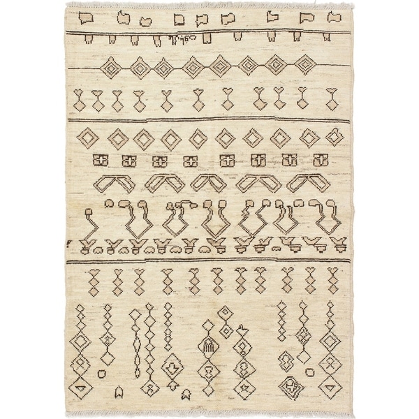 ECARPETGALLERY Hand-knotted Tangier Cream Wool Rug - 4'11 x 6'11
