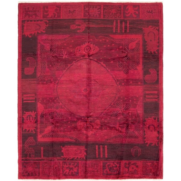 ECARPETGALLERY Hand-knotted Vibrance Dark Red Wool Rug - 8'0 x 9'10