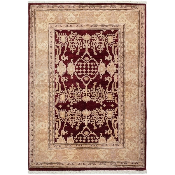 ECARPETGALLERY Hand-knotted Chobi Twisted Dark Red Wool Rug - 5'2 x 7'8