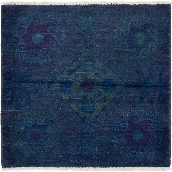ECARPETGALLERY Hand-knotted Vibrance Navy Blue Wool Rug - 4'10 x 5'1
