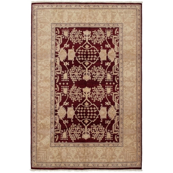 ECARPETGALLERY Hand-knotted Chobi Twisted Dark Red Wool Rug - 6'3 x 9'4