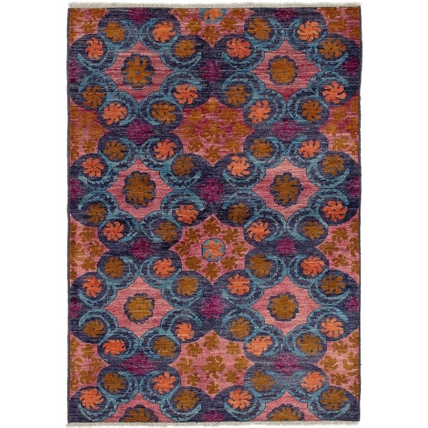 ECARPETGALLERY Hand-knotted Shalimar Salmon, Sky Blue Wool Rug - 6'0 x 8'9