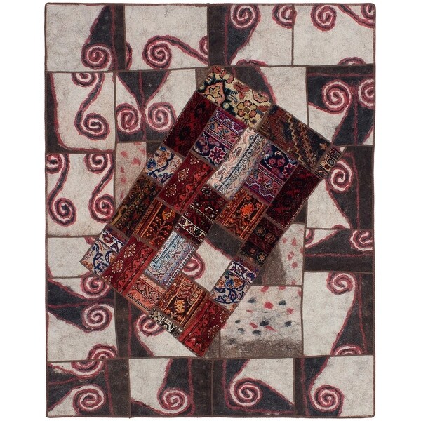 ECARPETGALLERY Hand-knotted Vintage Anatolia Patch Cream Wool Rug - 5'3 x 7'8