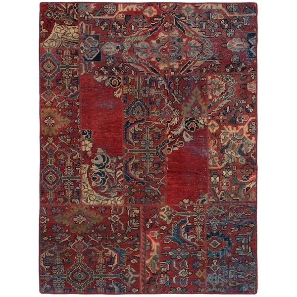 ECARPETGALLERY Hand-knotted Vintage Anatolia Patch Dark Copper Wool Rug - 4'11 x 6'7