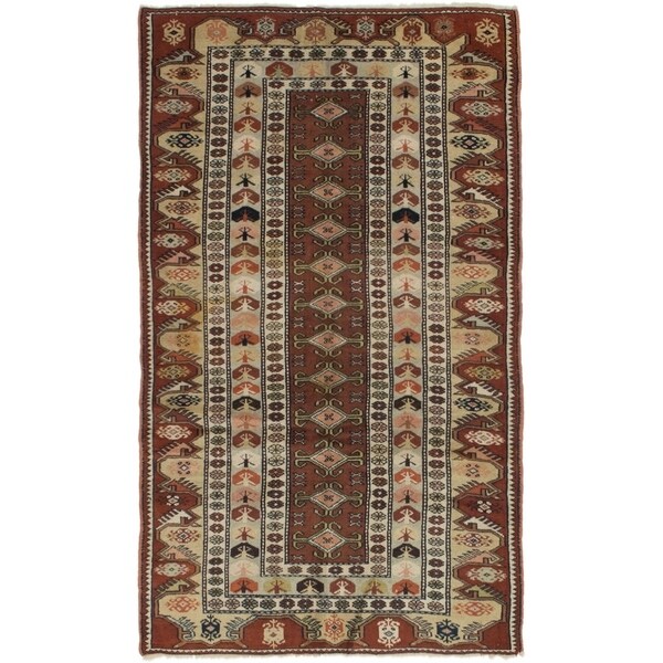 ECARPETGALLERY Hand-knotted Ushak Dark Copper Wool Rug - 3'11 x 6'8