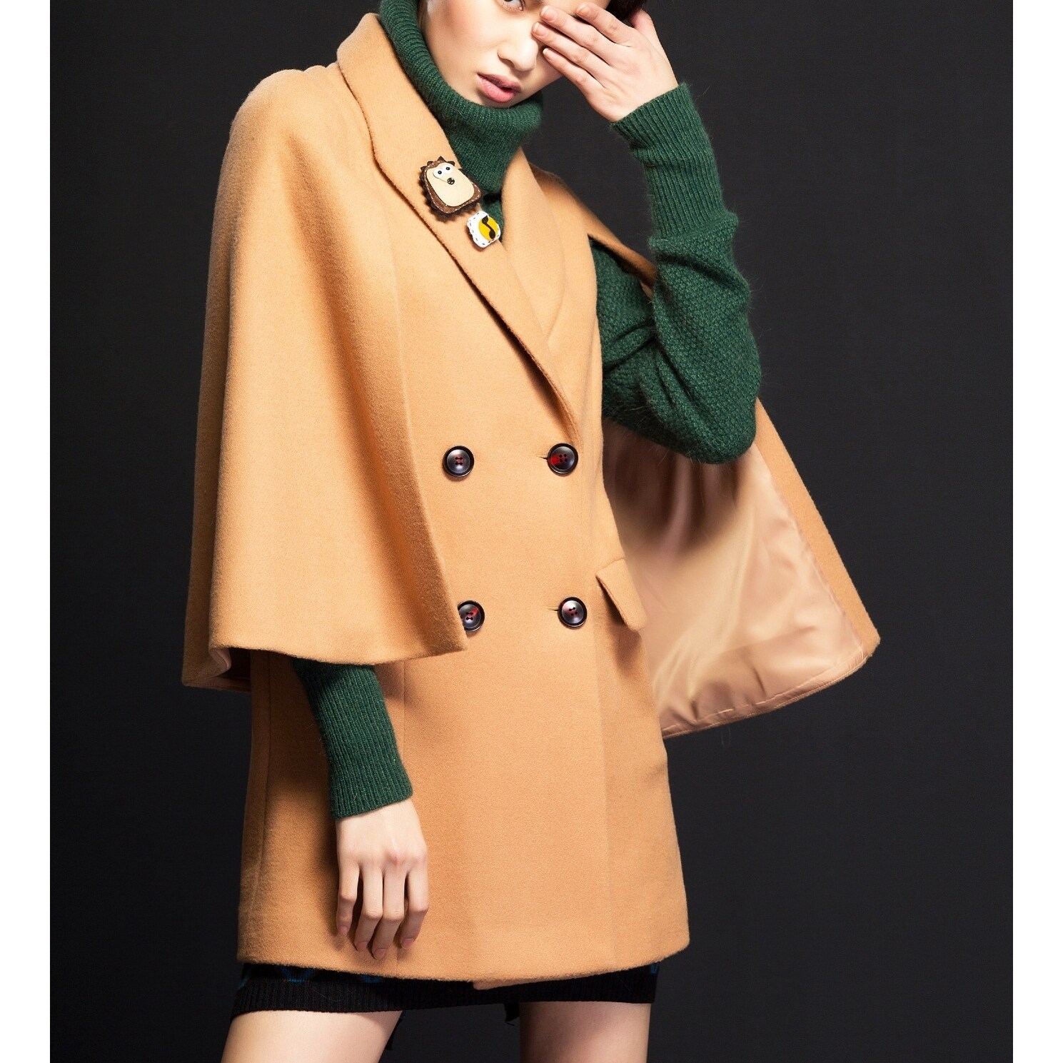 women's single breasted camel wool coat