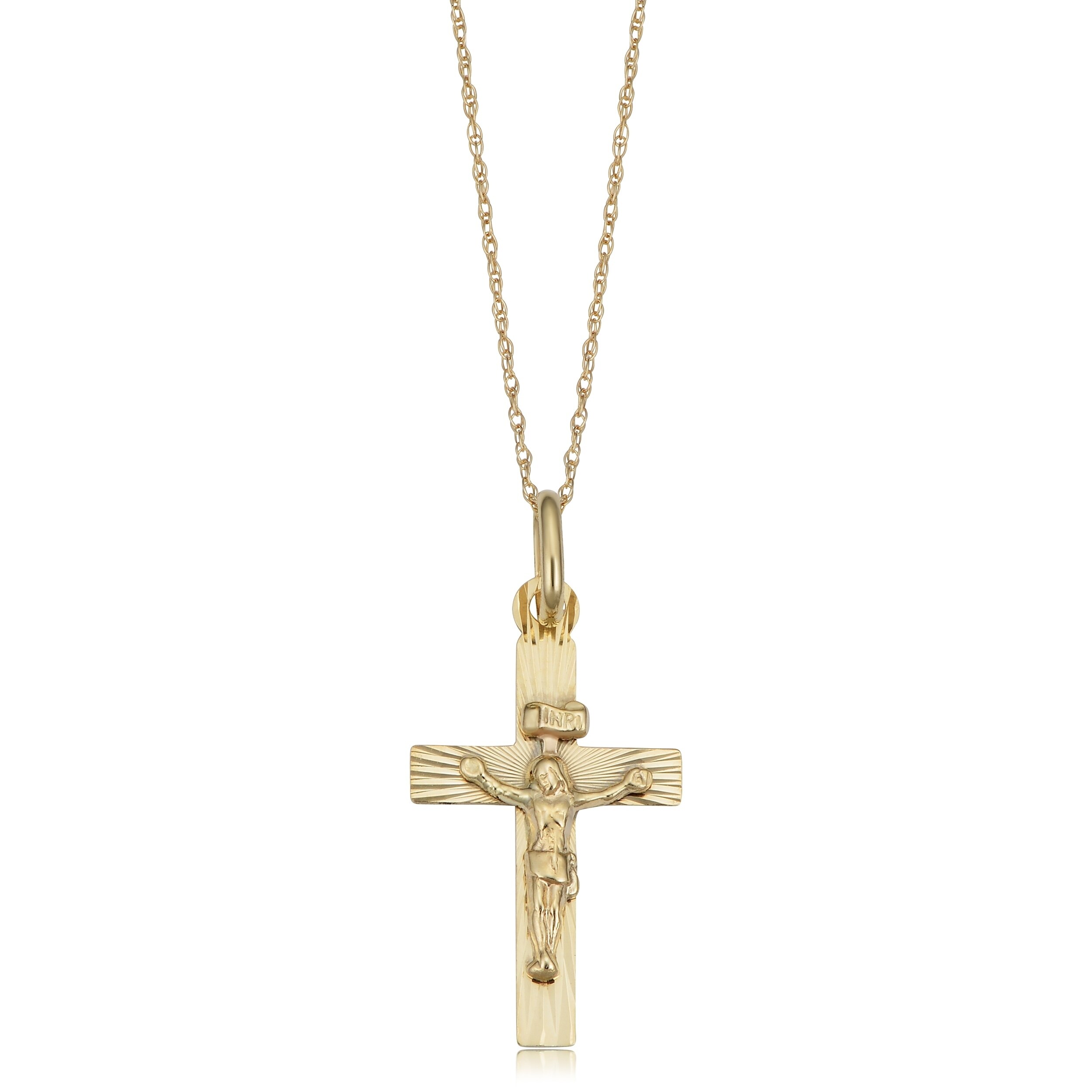 14k Yellow Gold Diamond-cut Crucifix Pendant