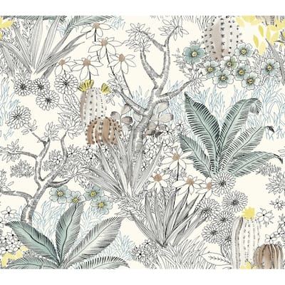 Flowering Desert Wallpaper, 27 in. x 27 ft. = 60.75 sq.ft, in Black