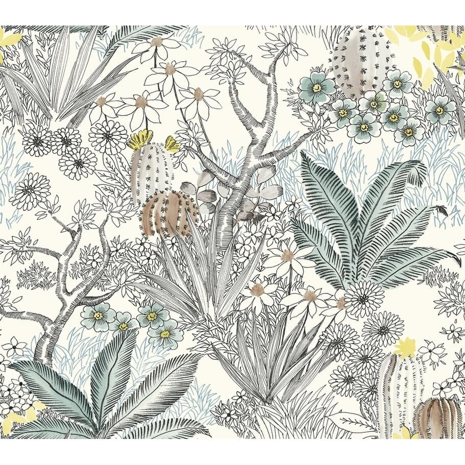 Flowering Desert Wallpaper, 27 in. x 27 ft. = 60.75 sq.ft, in Black