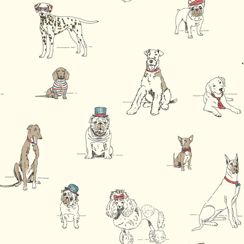 Dog's Life Wallpaper, 20.5 in. x 33 ft. = 56 sq.ft, in red/blue
