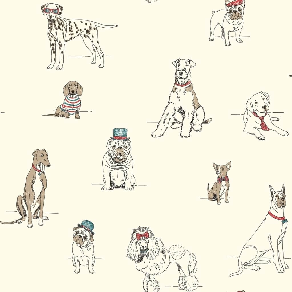Dog's Life Wallpaper, 20.5 in. x 33 ft. = 56 sq.ft, in red/blue
