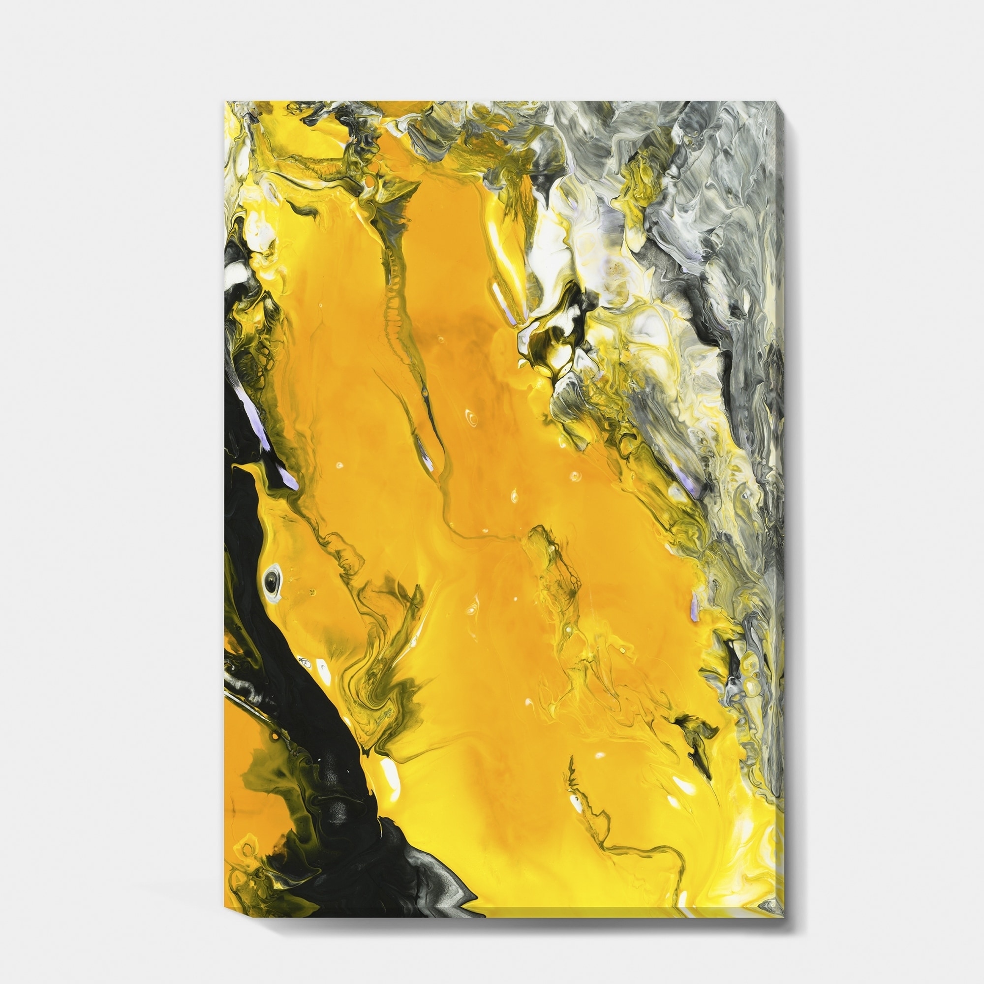 Shop Designart Yellow Black And Marbled Acrylic Painting Modern Contemporary Premium Canvas Wall Art Multi Color Overstock 26036177