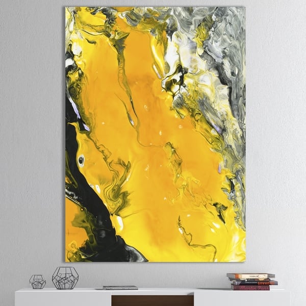 Shop Designart Yellow Black And Marbled Acrylic Painting Modern Contemporary Premium Canvas Wall Art Multi Color Overstock 26036177