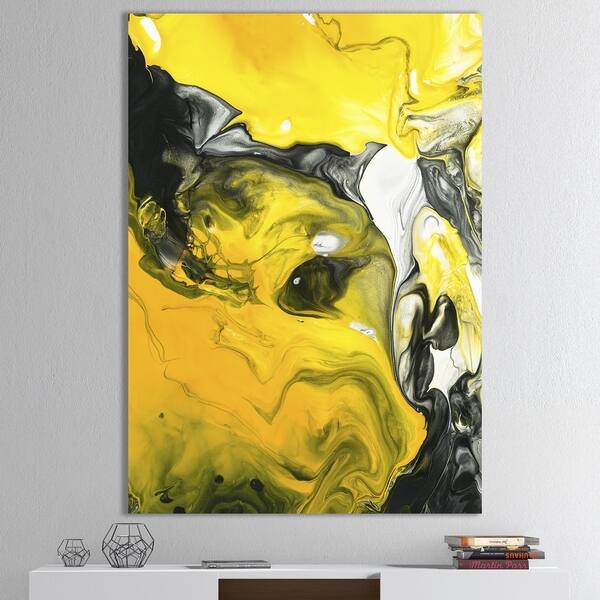 Shop Designart Yellow White And Black Marbled Acrylic Modern