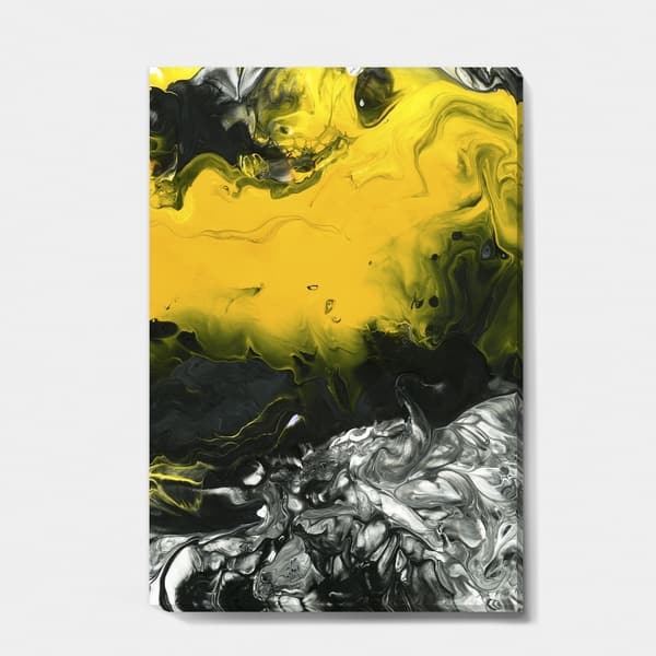 Shop Designart White Black And Yellow Marbled Acrylic Painting
