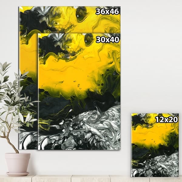 Shop Designart White Black And Yellow Marbled Acrylic Painting