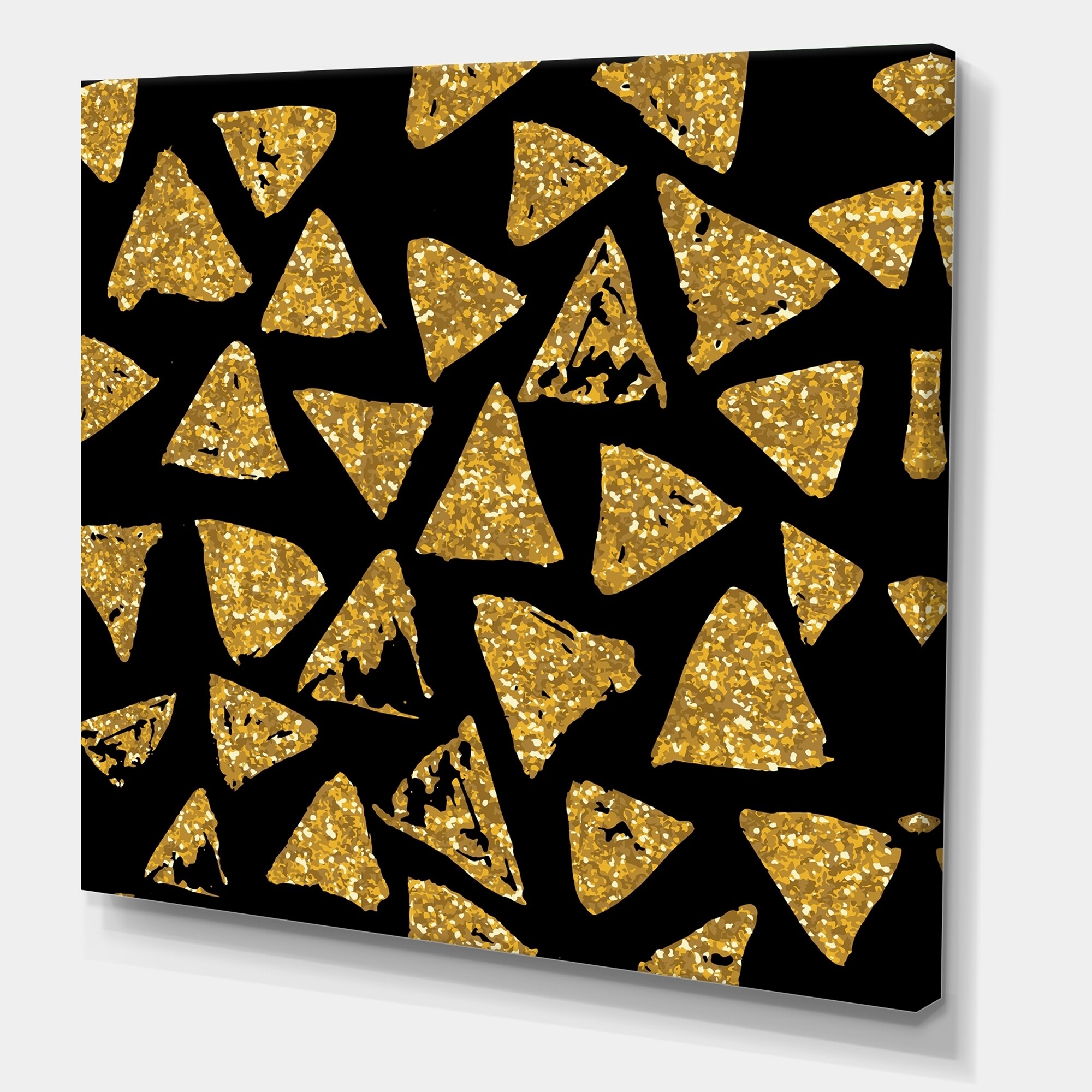 Shop Designart Golden Glitter Triangles On Black Background