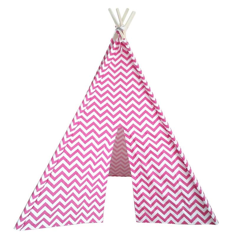 Modern Home Children's Canvas Tepee Set with Travel Case - Pink Chevron