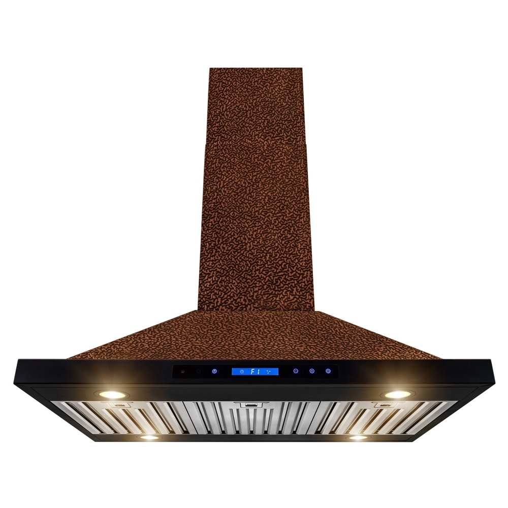 AKDY 36 in. Island Mount Range Hood Embossed Copper 4 Speed Touch Control for Kitchen