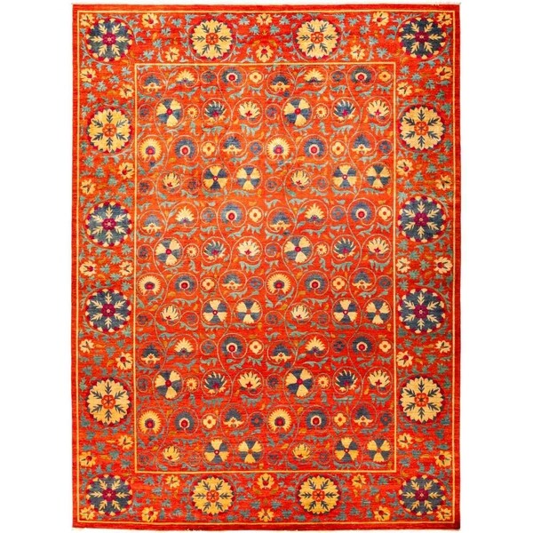 Suzani, Hand Knotted Area Rug - 10' 4" x 13' 10" - 10'4" x 13'10"