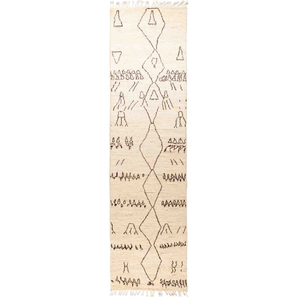 Moroccan, Hand Knotted Area Rug - 3' 1" x 11' 9" - 3'1" x 11'9" Runner