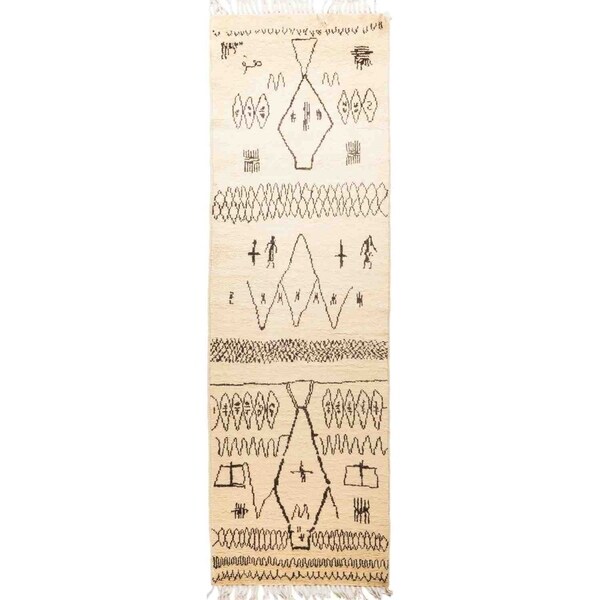 Moroccan, Hand Knotted Area Rug - 3' 0" x 9' 8" - 3' x 9'8" Runner