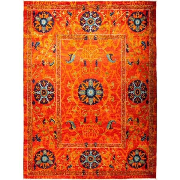 Suzani, Hand Knotted Area Rug - 9' 3" x 12' 2" - 9'3" x 12'2"