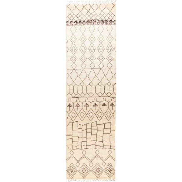 Moroccan, Hand Knotted Area Rug - 3' 4" x 11' 10" - 3'4" x 11'10" Runner