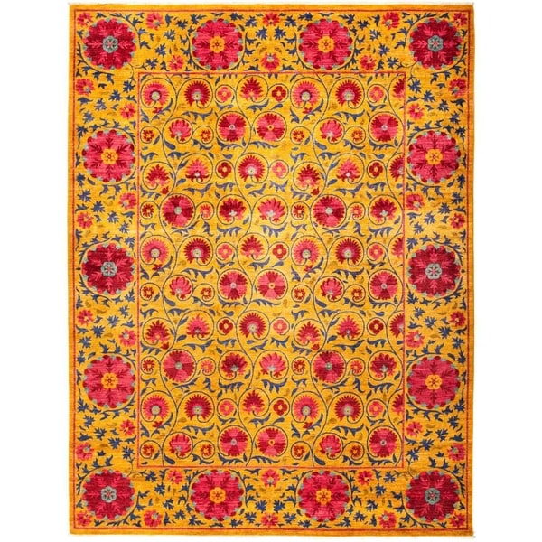 Suzani, Hand Knotted Area Rug - 9' 3" x 12' 1" - 9'3" x 12'1"