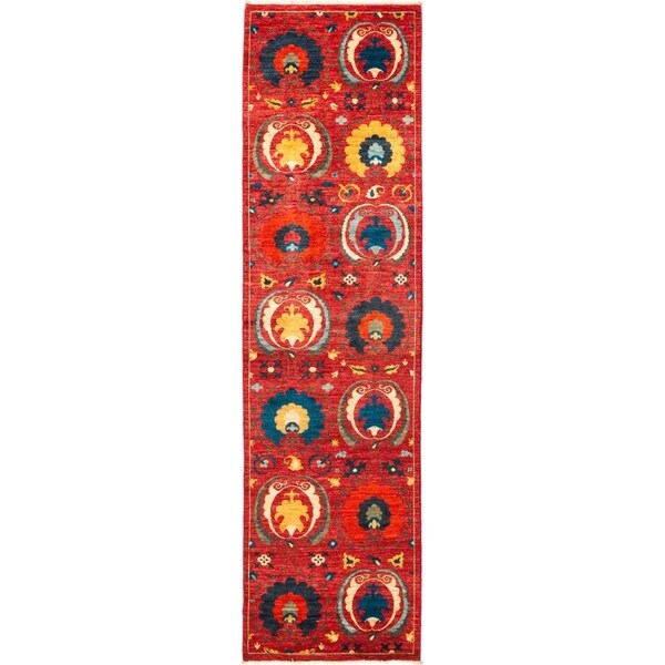 Suzani, Hand Knotted Area Rug - 2' 9" x 10' 5" - 2'9" x 10'5" Runner