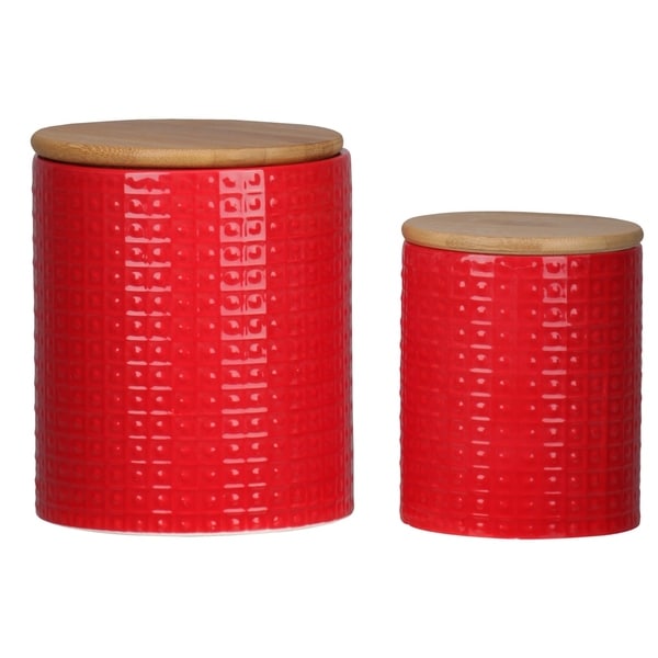 UTC50939 Dolomite Round Canister with Wooden Lid and Pimpled Pattern