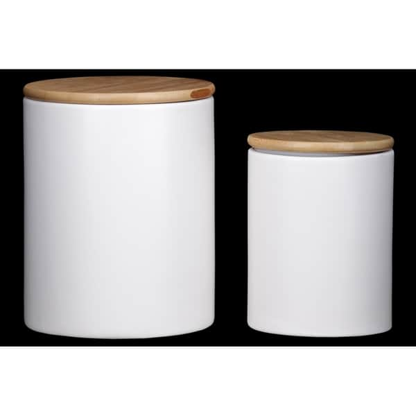 Utc50944 Dolomite Round Canister With Wooden Lid And Smooth Design Bo