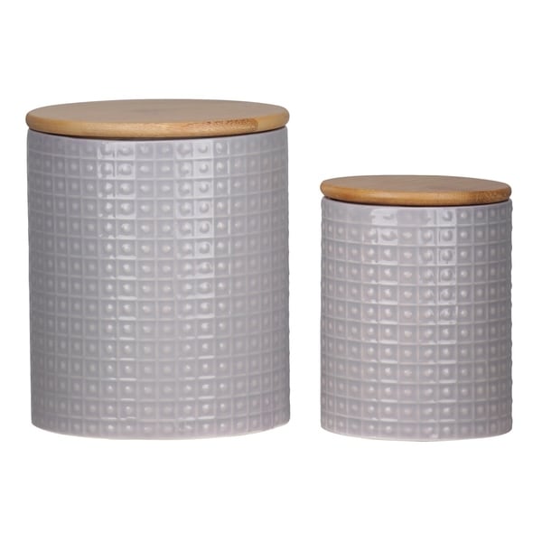 UTC50940 Dolomite Round Canister with Wooden Lid and Pimpled Pattern