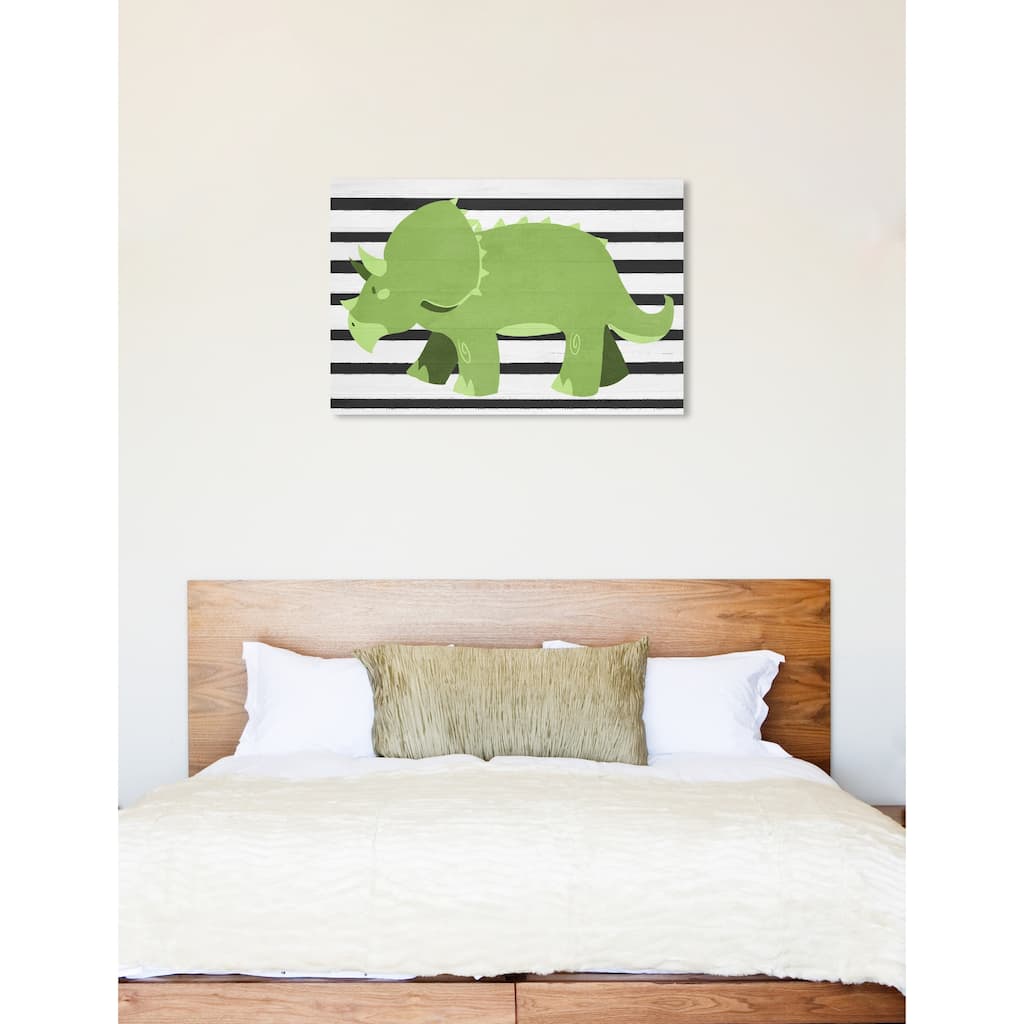 Oliver Gal 'Folk Triceratops' Animals Wall Art Canvas Print - Green, Black