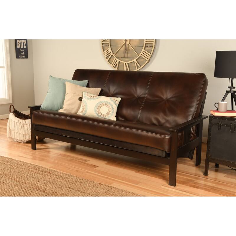 Queen Size Espresso Futon Set and Oregon Trail Mattress - Java Brown