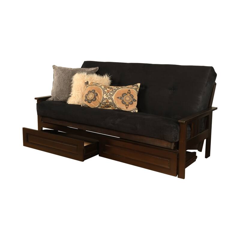 Espresso Queen-size Suede Futon Set with Storage Drawers